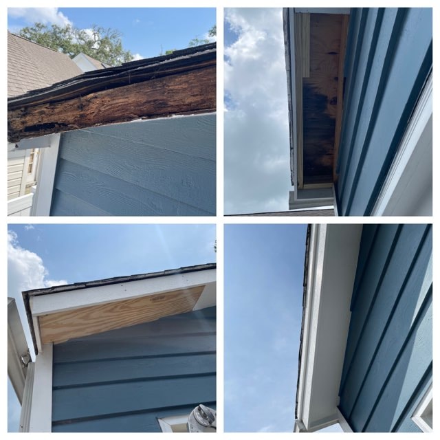 Before & after — exterior soffit and fascia rot repair and replacement
