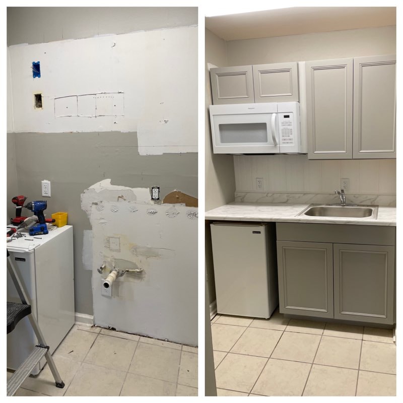 Before & after — kitchen cabinet and countertop renovation