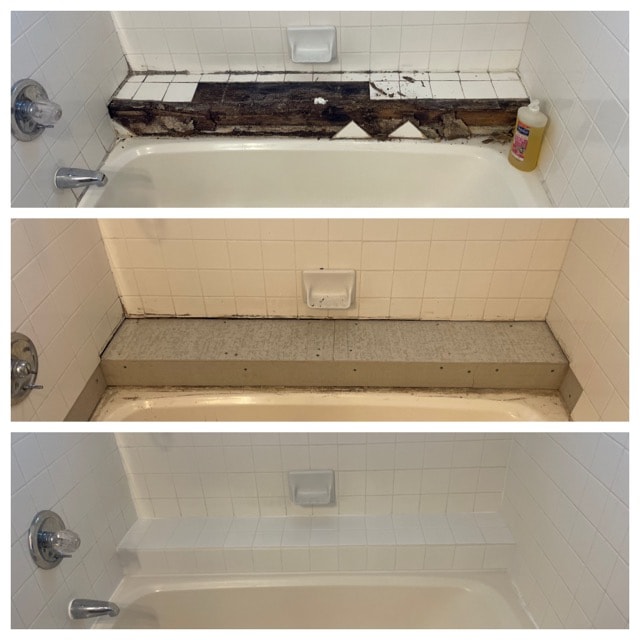 Before & after — bathtub surround tile repair and restoration
