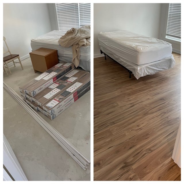 Before & after — bedroom flooring installation